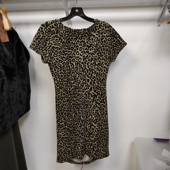 Sea New York Mini Dress Ruched Leopard Animal Print Short Sleeve Black Tan 2 - Picture 10 of 12